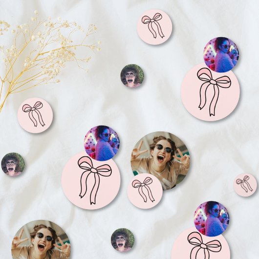 Op maat gemaakt roze lint bruidsfeest foto confett confetti