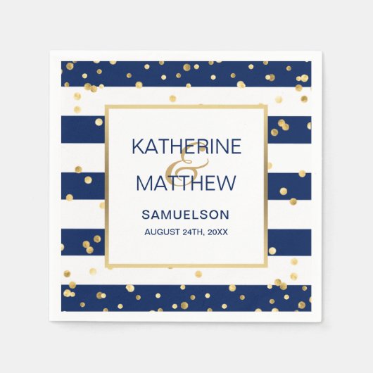 Op maat gemaakt scheepsblauw gouden trouwpapier servetten (Voorkant)