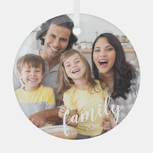 Op maat gemaakt schrift FAMILIE Foto Persoonlijke Glas Ornament (Voorkant)
