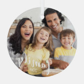 Op maat gemaakt schrift FAMILIE Foto Persoonlijke Glas Ornament (Achterkant)