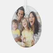 Op maat gemaakt schrift FAMILIE Foto Persoonlijke Glas Ornament (Voorkant links)