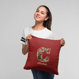 Op maat gemaakt Sierlijk Monogram C Kerstmis Rood Kussen