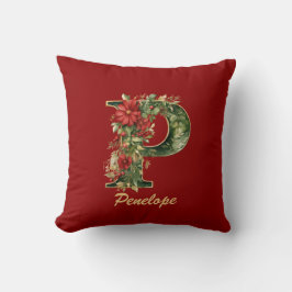 Op maat gemaakt Sierlijk Monogram P Kerstmis Rood Kussen