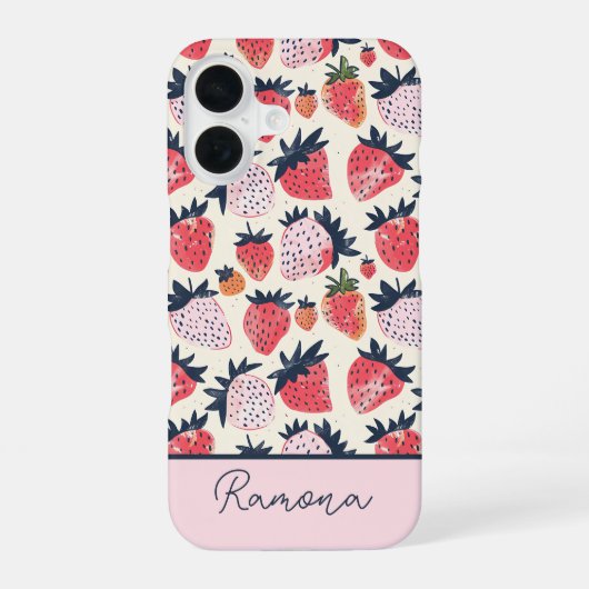 Op maat gemaakt telefoonhoesje met aardbeienprint iPhone 16 hoesje (Achterkant)