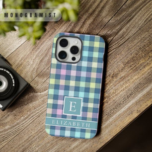 Op maat gemaakt Turkoois Blauw Geel Roze Geruit Pa iPhone 15 Pro Max Case