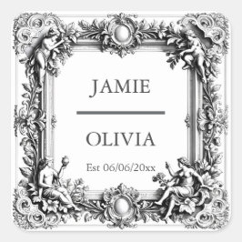 Op maat gemaakt Victoriaans rolwerk servetring – b Vierkante Sticker