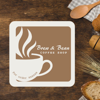 Op maat gemaakt vierkant sticker met bruin koffiez