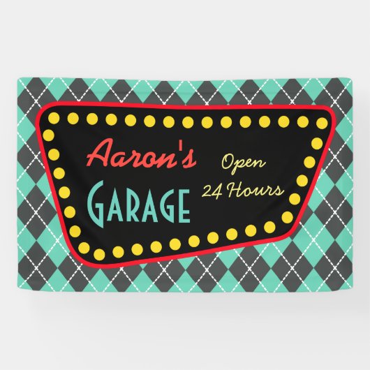 Op maat gemaakt vintage garagebord  spandoek (Horizontaal)