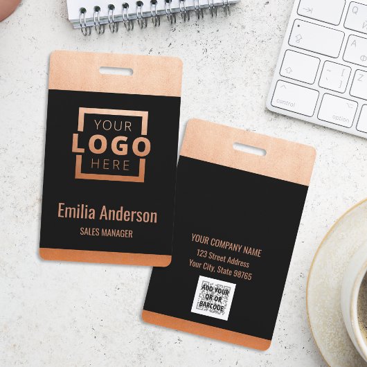 Op maat gemaakt zakelijk logo koper basis barcode badge