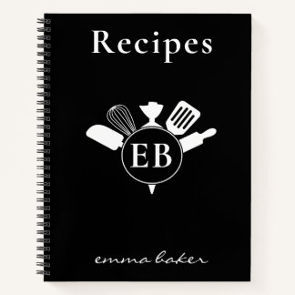 Op maat gemaakt zwart bakkerij monogram receptenbo notitieboek