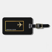 op maat gemaakt zwart reisfornuis goudvliegtuig bagagelabel (Voorkant horizontaal)