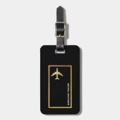 op maat gemaakt zwart reisfornuis goudvliegtuig bagagelabel (Voorkant verticaal)