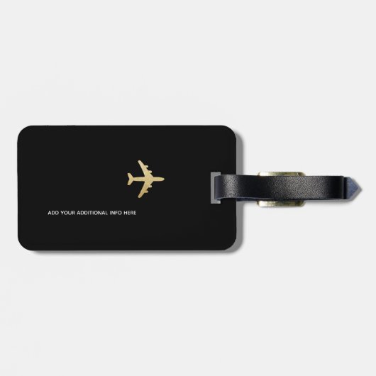 op maat gemaakt zwart reisfornuis goudvliegtuig bagagelabel (Achterkant horizontaal)