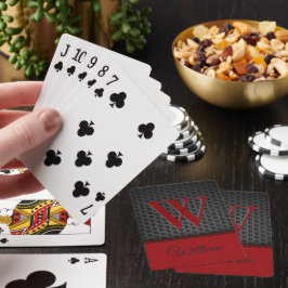 Op maat gemaakt zwart rood namaak leer monogram in pokerkaarten