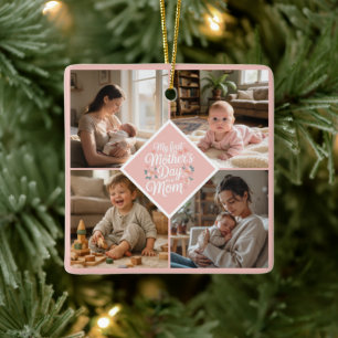 Op maat gemaakte 1e Moederdag fotocollage Roze blo Keramisch Ornament