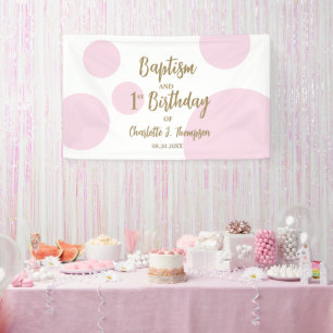 Op maat gemaakte 1e verjaardag en Doop Roze Gouden Spandoek
