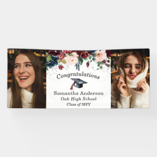 Op maat gemaakte 2 foto bordeauxrood bloemengradua spandoek