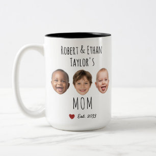 Op maat gemaakte 3 gezichten en namen van kinderen tweekleurige koffiemok