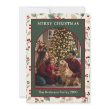 Op maat gemaakte 5-foto kerstkaart Boog Groen Rood
