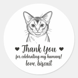 Op maat gemaakte Abyssiniaanse kat huwelijksgunsts Ronde Sticker