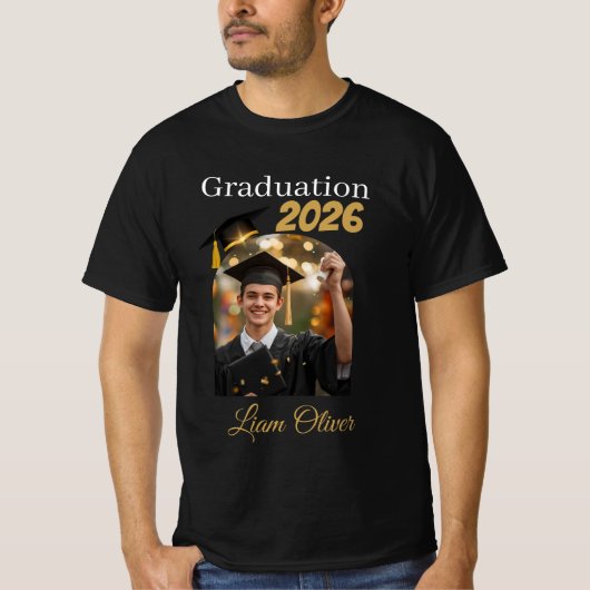 Op maat gemaakte afstudeerfoto-shirt klas van 2026 t-shirt (Voorkant)