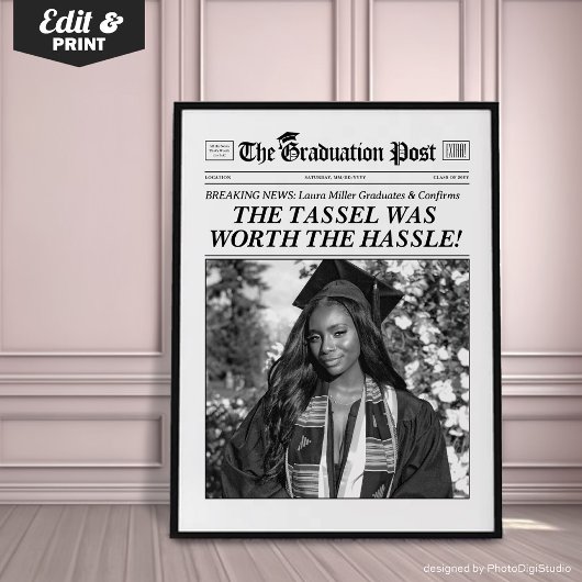 Op maat gemaakte afstudeerkrant, stijlvolle afstud poster