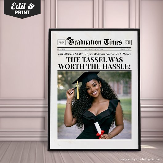 Op maat gemaakte afstudeerkrant, stijlvolle afstud poster