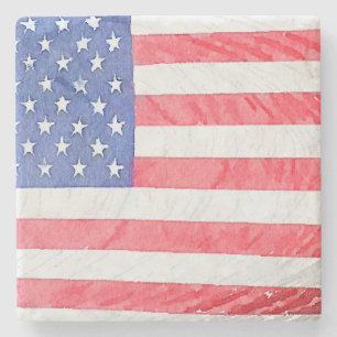 Op maat gemaakte Amerikaanse vlag marmeren onderze Stenen Onderzetter