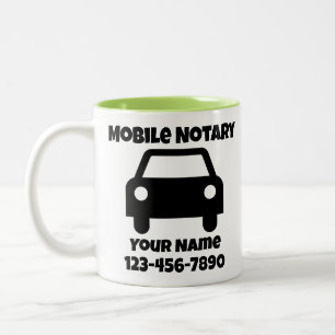 Op maat gemaakte auto sticker voor notarissen tweekleurige koffiemok