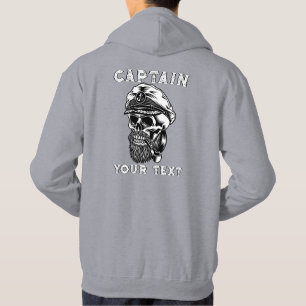 Op maat gemaakte baardige zeekapitein schedel rook hoodie