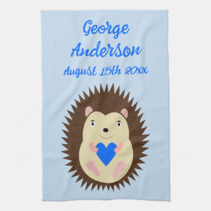 Op maat gemaakte Baby Boy Blue Heart Hedgehog Theedoek