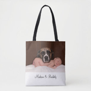Op maat gemaakte baby- en hondenfoto dubbelzijdige tote bag