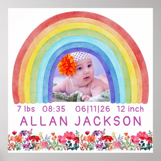 Op maat gemaakte baby gift met regenboog pasgebore poster (Voorkant)