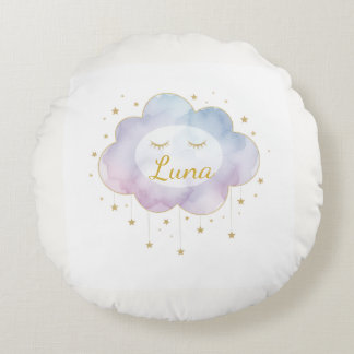 Op maat gemaakte baby naam Lavendel Waterverf Wolk Rond Kussen
