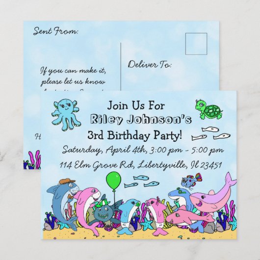 Op maat gemaakte Baby Shark Familie Verjaardagsuit Briefkaart (Voorkant / Achterkant)