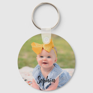 Op maat gemaakte babyfoto naam handgeschreven scri sleutelhanger