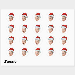 Op maat gemaakte babygezicht foto kerstman hoed Ke Ronde Sticker