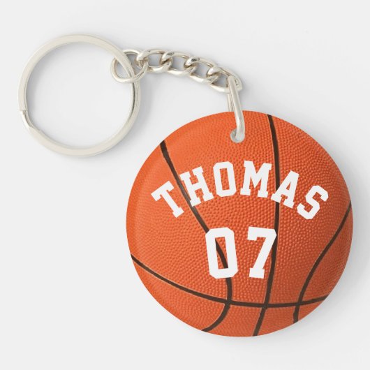 Op maat gemaakte basketbal met monogram sleutelhanger (Voorkant)