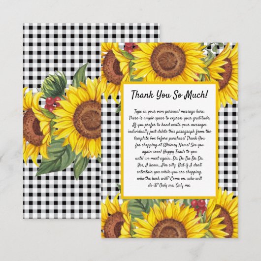 Op maat gemaakte bedankkaart – Zwarte Gingham & Zo (Voorkant / Achterkant)