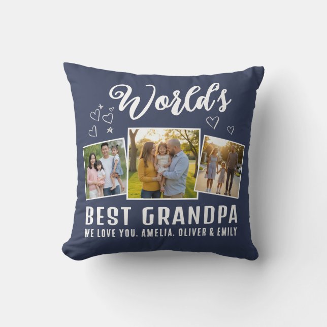 Op maat gemaakte 'Beste Opa van de Wereld 3 Foto'  Kussen (Voorkant)