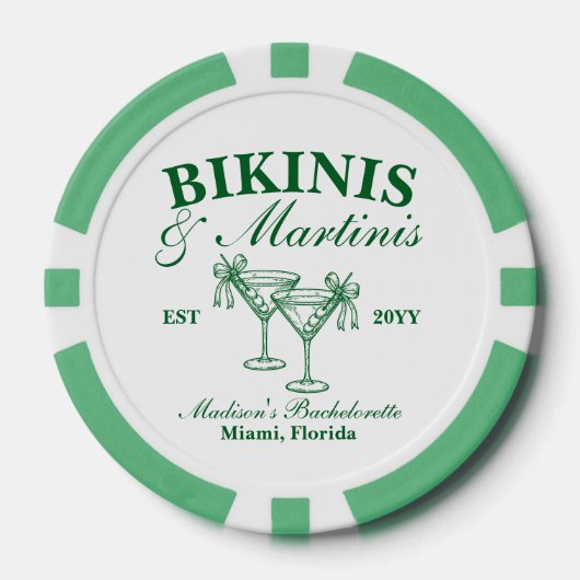 Op maat gemaakte Bikinis en Martinis Afscheidspart Poker Chips (Voorkant)