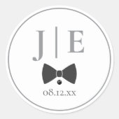Op maat gemaakte Black Bow Stropdas bruiloft Initi Ronde Sticker (Voorkant)