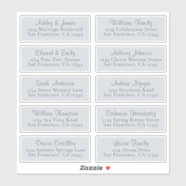 Op maat gemaakte blauwe adreslabels voor trouwgast sticker