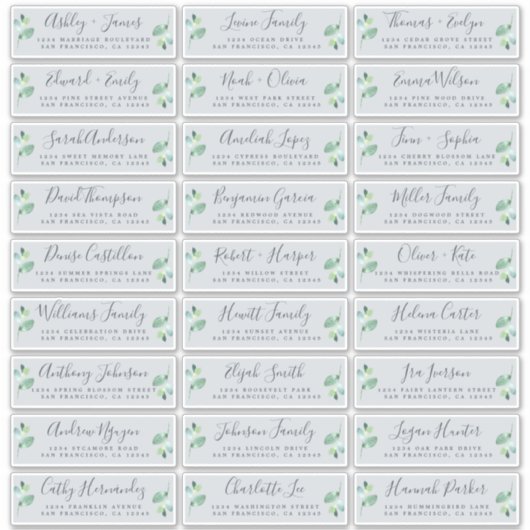 Op maat gemaakte blauwe adreslabels voor trouwgast sticker (Voorkant)