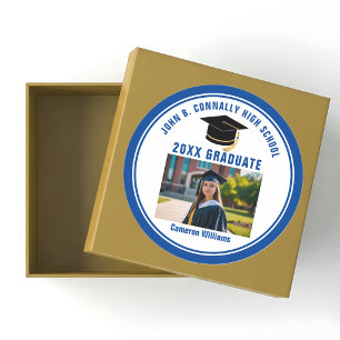 Op maat gemaakte blauwe afstudeerfoto 2026 afstude ronde sticker