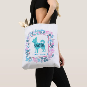 Op maat gemaakte blauwe Chihuahua-tas met foto Tote Bag