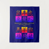 Op Maat Gemaakte Blauwe Chinese Dierenriem Wandkleed (Voorkant)