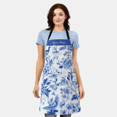 Op maat gemaakte blauwe chinoiserie bloemenschort schort (Gedragen)