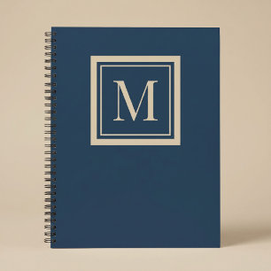 Op maat gemaakte blauwe en vanille omlijste monogr notitieboek