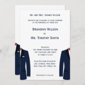 Op maat gemaakte blauwe en witte gay trouwuitnodig kaart (Voorkant / Achterkant)